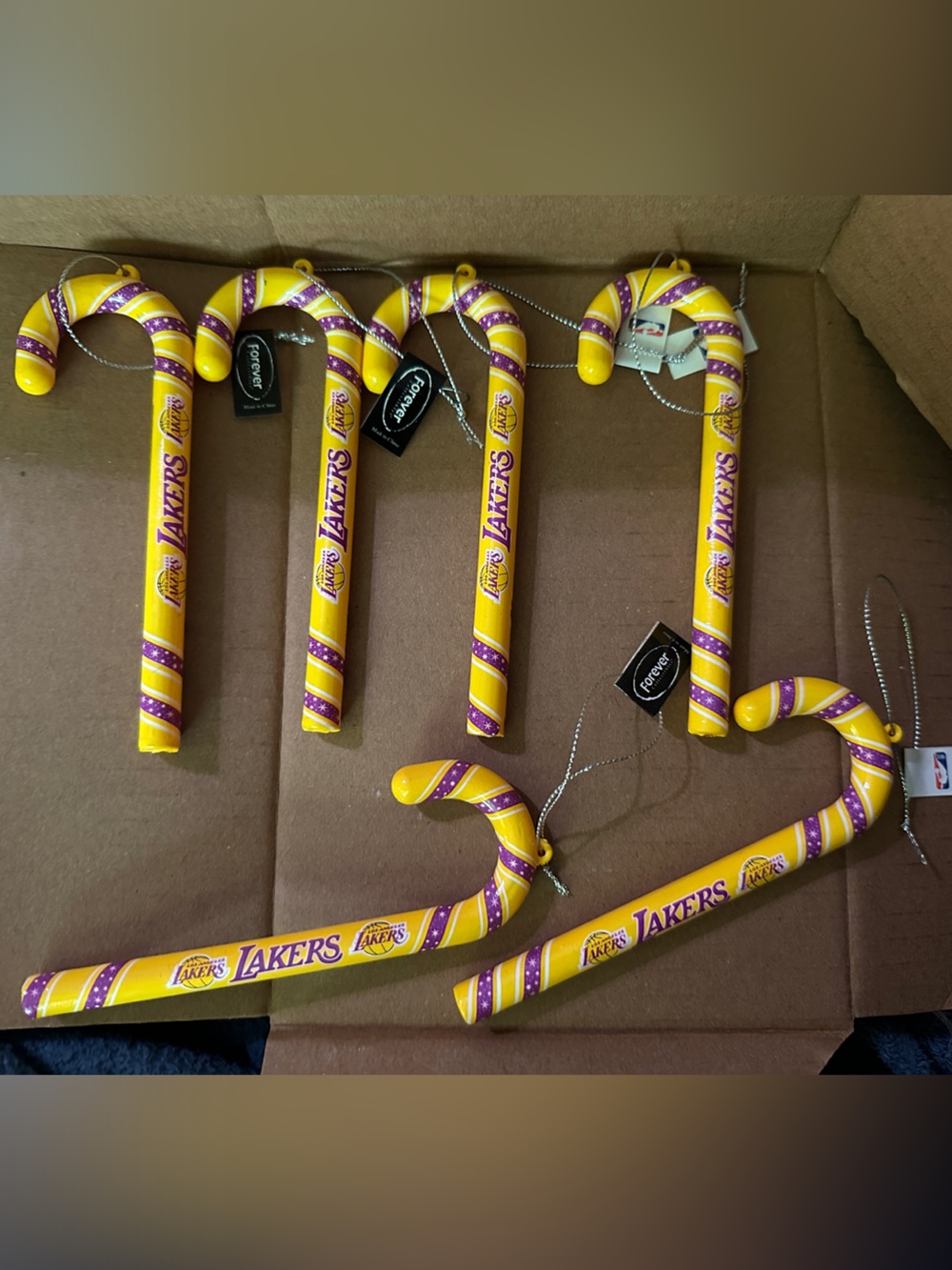 6- LA Lakers Candy Cane Ornaments by Forever Collectables